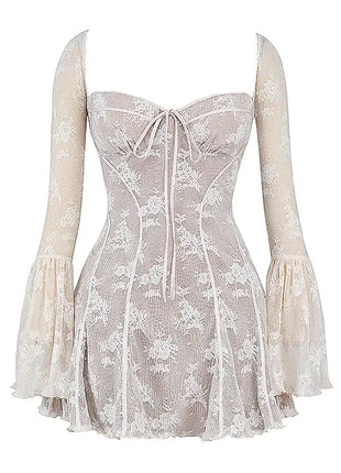 Neck Patchwork Long Sleeve Mini Dress
