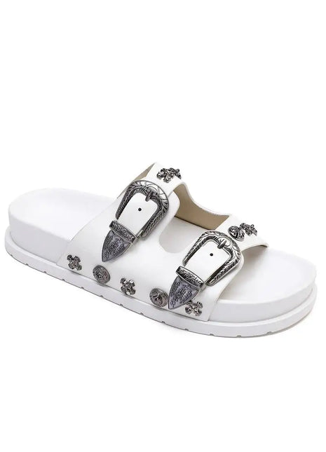 White Double Buckle Sandals