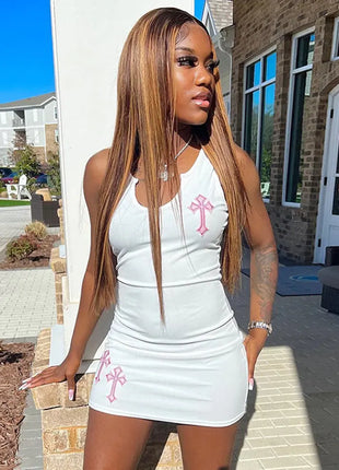 Cross Printed Mini Dress
