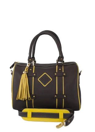 Make a Statement Leather Handbag-Chocolate/Citric Yellow