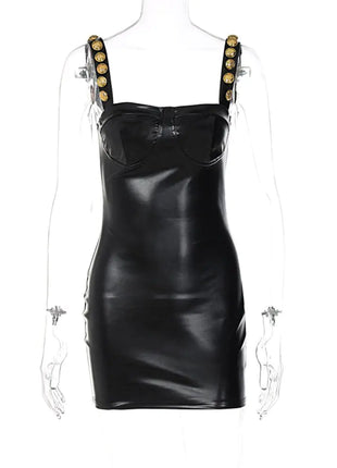 Elegant Sleeveless PU Leather Mini Dress