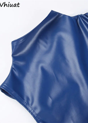 Women Sexy Leather Mini Dress