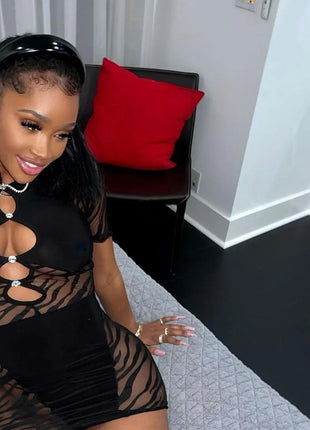 Sexy Zebra Mesh Mini Dress
