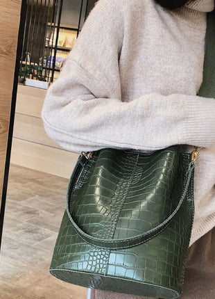 Blake Shoulder Bag -Olive Croc