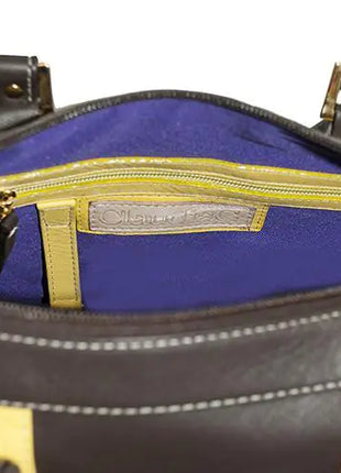 Make a Statement Leather Handbag-Chocolate/Citric Yellow