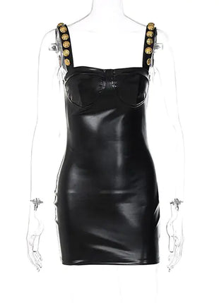 Elegant Sleeveless PU Leather Mini Dress